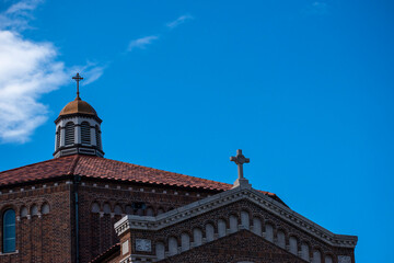 photo of the two crosses with blue background