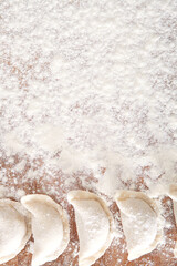 White noodle background and dumplings