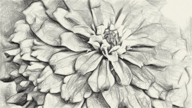 art drawing black and white of zinnia flower