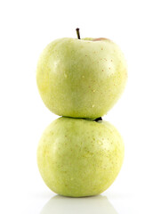 Two green apples on white background