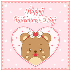 happy valentines day cute baby teddy bear drawing post card big heart