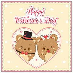 happy valentines day cute baby teddy bears drawing post card big heart