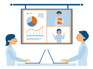 リモート会議をする男性と女性