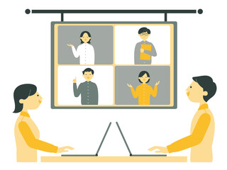 リモート会議をする男性と女性