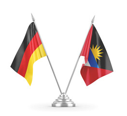 Antigua and Barbuda and Germany table flags isolated on white 3D rendering