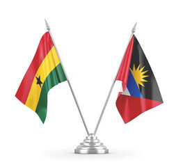 Antigua and Barbuda and Ghana table flags isolated on white 3D rendering