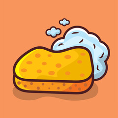 wash sponge with foam isolated vector illustration in flat style