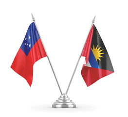 Antigua and Barbuda and Samoa table flags isolated on white 3D rendering