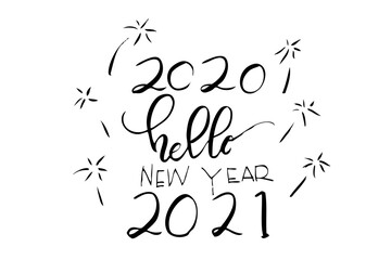 Outline Vector Hand Draw Sketch Lettering, Bye 2020, Hello New Year 2021