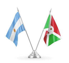 Burundi and Argentina table flags isolated on white 3D rendering 