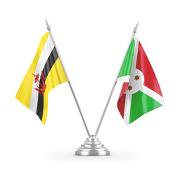 Burundi and Brunei table flags isolated on white 3D rendering