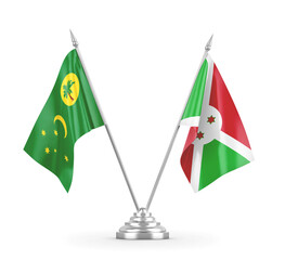 Burundi and Cocos Keeling Islands table flags isolated on white 3D rendering
