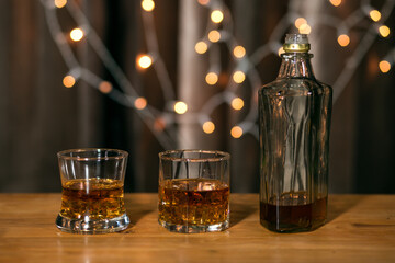 Bartender Serve Whiskey, on wood bar