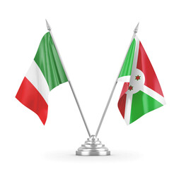 Burundi and Italy table flags isolated on white 3D rendering