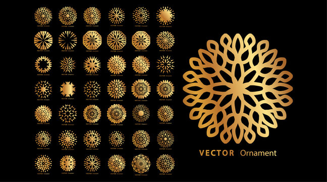 Collection of mandala ornament designs. vector design with circular pattern in gold color