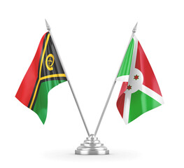 Burundi and Vanuatu table flags isolated on white 3D rendering