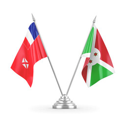 Burundi and Wallis and Futuna table flags isolated on white 3D rendering