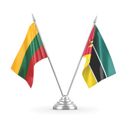 Mozambique and Lithuania table flags isolated on white 3D rendering