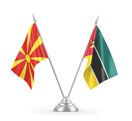 Mozambique and North Macedonia table flags isolated on white 3D rendering
