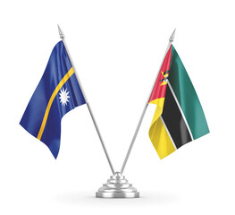 Mozambique and Nauru table flags isolated on white 3D rendering