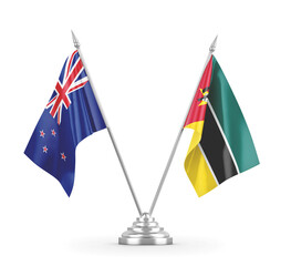 Mozambique and New Zealand table flags isolated on white 3D rendering