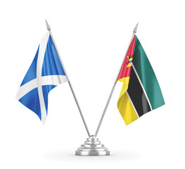 Mozambique and Scotland table flags isolated on white 3D rendering