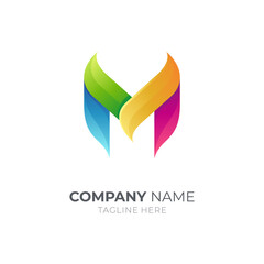 Initial letter M logo template. Modern M logo 3d gradient colorful style