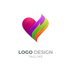 Fire heart logo. Abstract love logo template. Modern 3d gradient colorful logo style