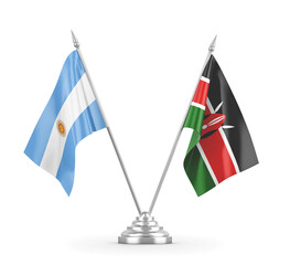 Kenya and Argentina table flags isolated on white 3D rendering 