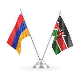 Kenya and Armenia table flags isolated on white 3D rendering 