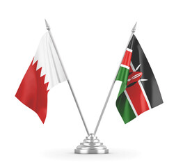 Kenya and Bahrain table flags isolated on white 3D rendering 