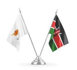 Kenya and Cyprus table flags isolated on white 3D rendering