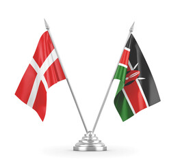 Kenya and Denmark table flags isolated on white 3D rendering