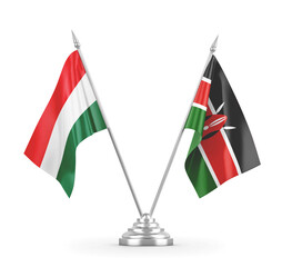 Kenya and Hungary table flags isolated on white 3D rendering