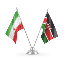 Kenya and Iran table flags isolated on white 3D rendering