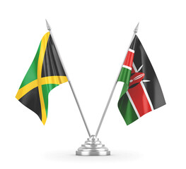 Kenya and Jamaica table flags isolated on white 3D rendering