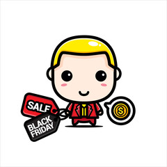 black friday celebration cute character vector design