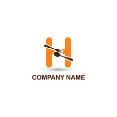 Initial letter H with spoon and fork for restaurant, catering, canteen, kitchen, cook logo design vector concept