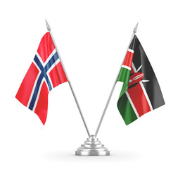 Kenya and Norway table flags isolated on white 3D rendering