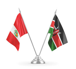 Kenya and Peru table flags isolated on white 3D rendering