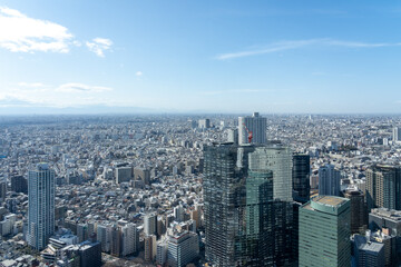 Tokyo, Japan - March 21, 2019: Daytime city view from the Tokyo Metropolitan Government Buildings. 