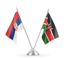Kenya and Serbia table flags isolated on white 3D rendering