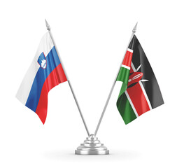 Kenya and Slovenia table flags isolated on white 3D rendering