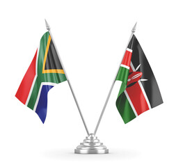 Kenya and South Africa table flags isolated on white 3D rendering