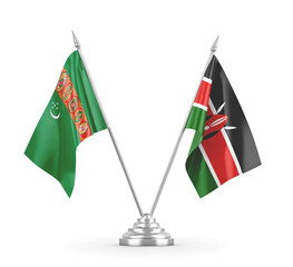 Kenya and Turkmenistan table flags isolated on white 3D rendering