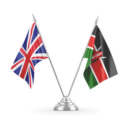 Kenya and United Kingdom table flags isolated on white 3D rendering