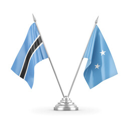 Micronesia and Botswana table flags isolated on white 3D rendering 
