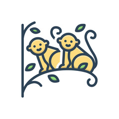 Color illustration icon for monkey set on tree
