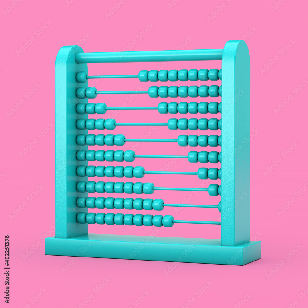 Poster blue children toy brain development abacus in duotone style. 3d rendering