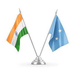 Micronesia and India table flags isolated on white 3D rendering